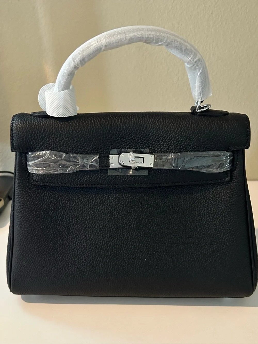 25cm Black Top Handle Leather Satchel KL Style